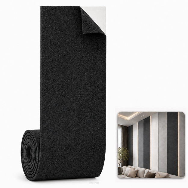ARCO FeltWall Pas Filcowy Samoprzylepny 50 × 500 cm Dekoracyjno-Akustyczny, Czarny