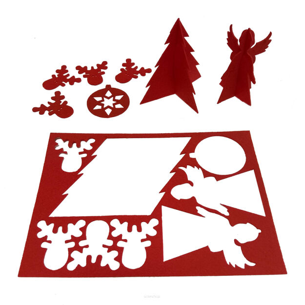 Zestaw ozdób świątecznych kreatywnych na stół z czerwonego filcu arkusz 20x29 cm