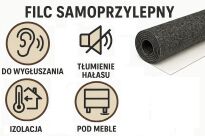 Filc Samoprzylepny Techniczny: 1 szt: 10x150 cm;  4 mm – 350 g/m², Czarny,  na Metry | Wygłuszający, Ochronny, Termoizolacyjny - 14