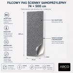ARCO FeltWall Pas Filcowy Samoprzylepny 74 × 500 cm Dekoracyjno-Akustyczny, Szary - 7