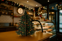 Świąteczna Choinka Filcowa na Stół 25 cm – Dekoracja Świąteczna z Filcu 4 mm z Trwałym Nadrukiem, Stabilna Ozdoba, Na Biurko, Do Sklepu - 7